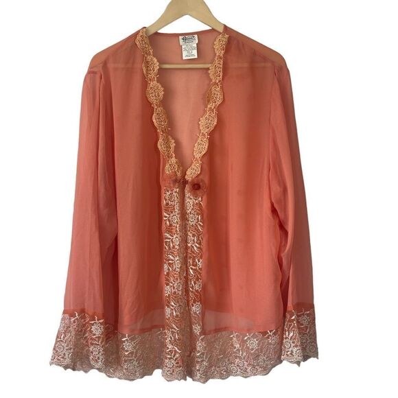 Gunit Fashions VTG 80s New York Apricot Sheer Embroidery Trim Jacket Sz … - Picture 1 of 5